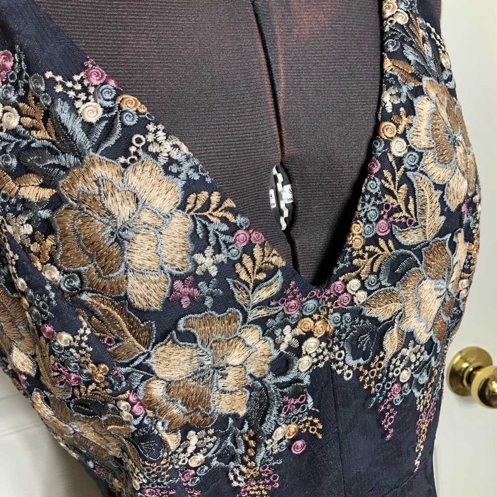 Altar’d State Stretchy Slip Embroidered Flower Gray Mesh Angelique Maxi Dress M - Picture 3 of 16